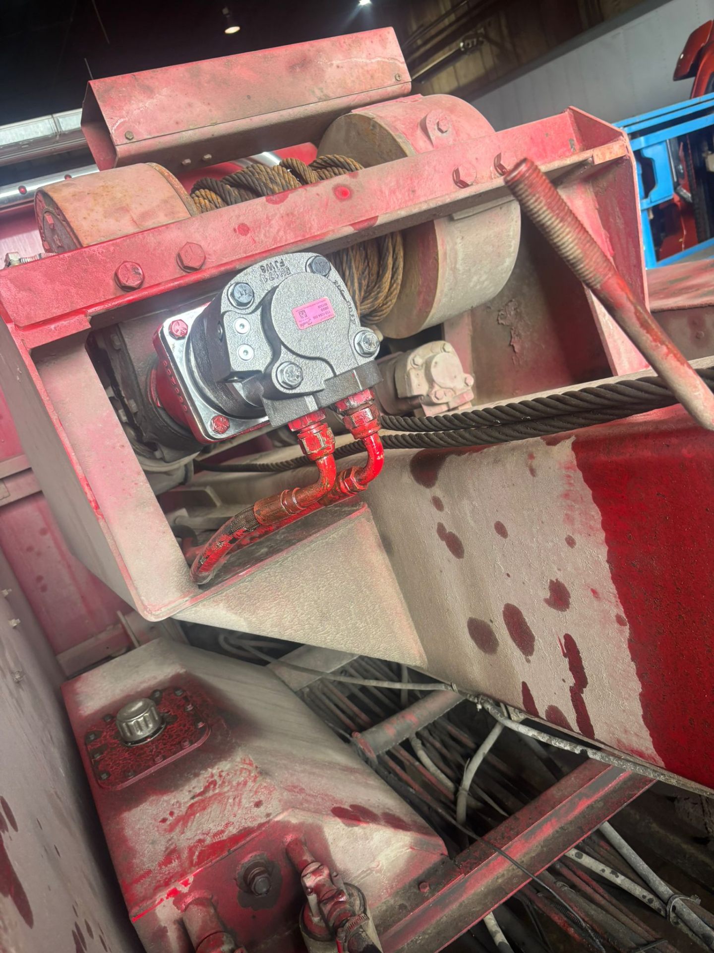 Hydraulic winch motor installation in progress